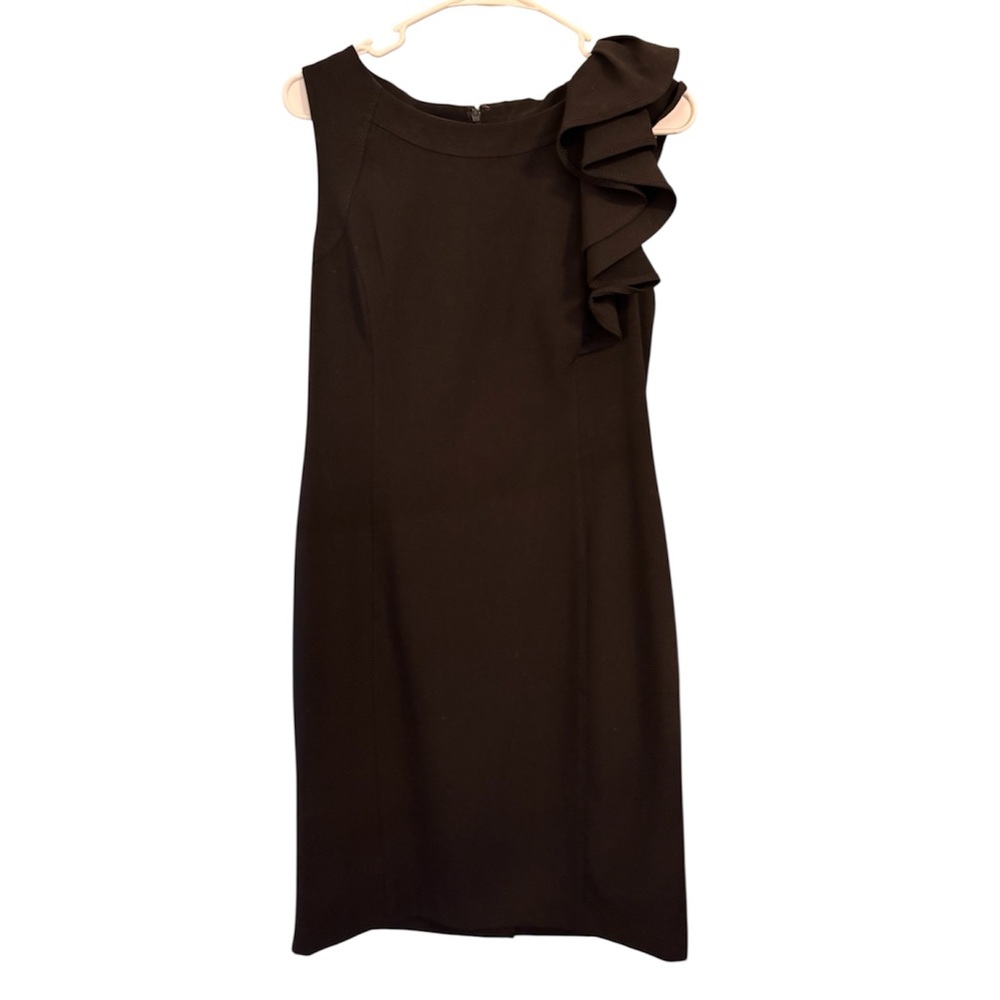 Calvin Klein Black Ruffle Shoulder Sheath Dress